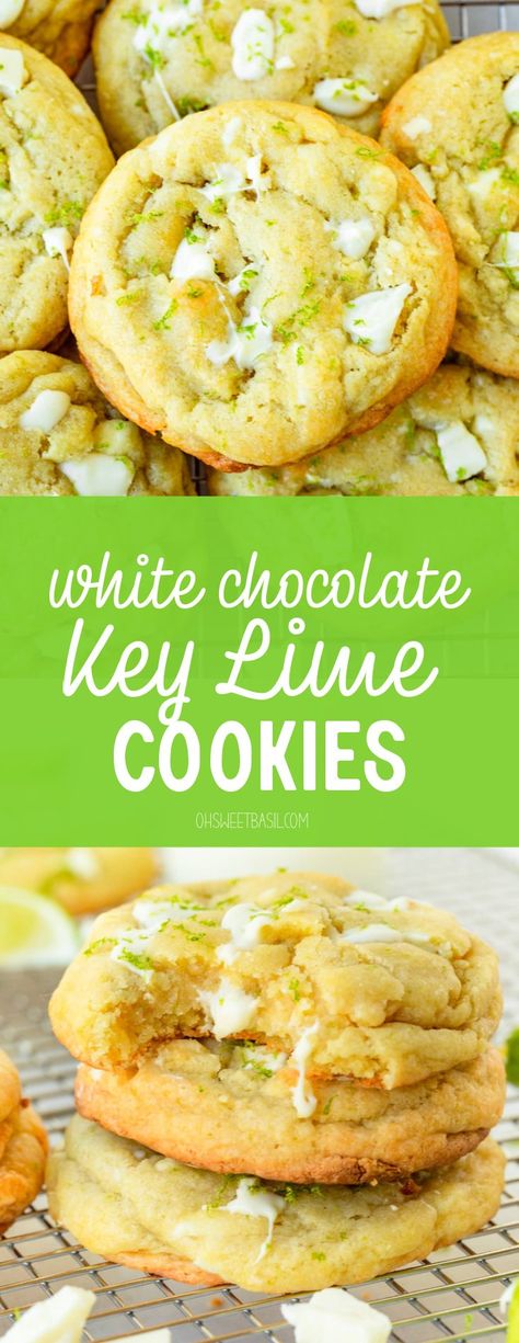 Satisfy your sweet tooth with these delicious White Chocolate Key Lime Cookies. Made with a zesty lime flavor and creamy white chocolate chips, these cookies are the perfect treat for any occasion. #cookierecipe #cookiesrecipe #keylimedessert #keylimecookies #whitechocolatecookies Key Lime Cookie Recipe, Key Lime Cookies, Key Lime Desserts, Family Around The Table, Lime Cookies, Oh Sweet Basil, What's For Supper, Cookie Recipes Homemade, White Chocolate Cookies