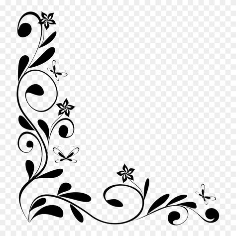 Black Flower Border Design, Flower Border Black And White, Black Border Design For Project, Border Designs For Projects Creative Black And White, Flower Borders Design, Black And White Border Designs, Border Lines Design, Border Designs For Projects Creative, Black Border Png