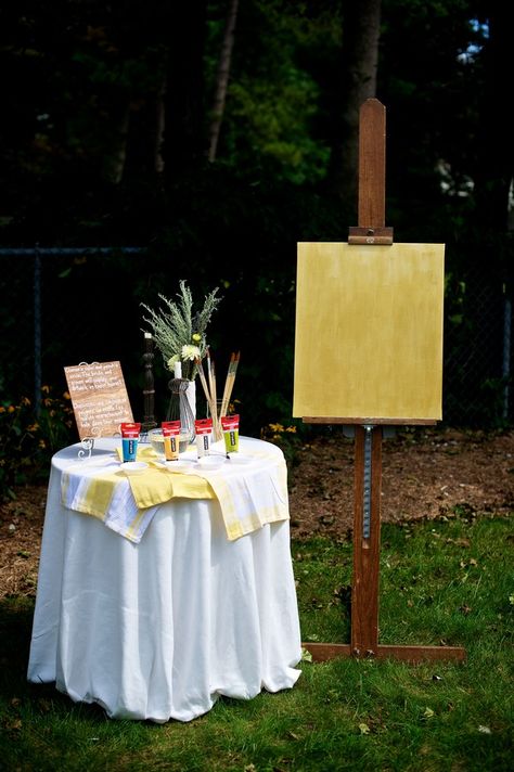 Interactive wedding guest book- guests were asked to paint a circle on the canvas for the couple to hang in their home. Jen Kroll Photography, A Day in May Events. Abstract Painting Wedding Guests, Wedding Guest Painting Canvas, Interactive Guest Book, Wedding Guest Interactive Ideas, Wedding Guest Painting, Painting Guest Book, Wedding Additions, Wedding Guest Book Painting, Interactive Wedding