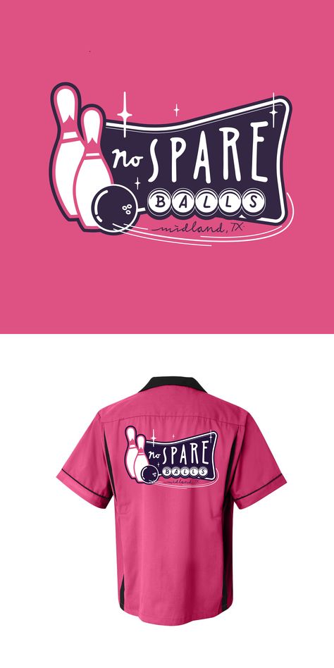 Bright pink, retro bowling league t-shirt design. Designed by reza ernanda. | #retro #pink #bowling #tshirt Bowling T Shirts Ideas, Diy Bowling Shirt, Bowling League Shirts, Bowling Shirt Design, Bowling Tshirt Ideas, Bowling Shirt Ideas, Stephanie Zinone, Bowling Graphic, Bowling Logo