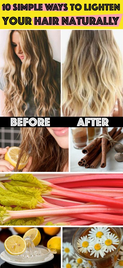 10 Amazingly Simple Ways to Lighten Your Hair Naturally #lighten #hair #naturally #diy #beauty #tips Lighter Hair Naturally, Diy Hair Gloss, Lighten Hair At Home, Lighten Your Hair Naturally, Naturally Lighten Hair, Diy Bleach Hair, Toning Blonde Hair, Lightening Hair, Diy Hair Conditioner