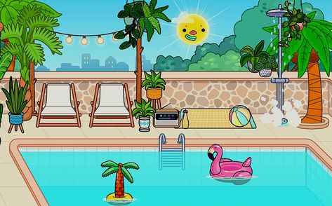 A toca boca house/pool/garden design ✨️ Modern House Pool, Pool Room Ideas, Pool Design Modern, Bathroom Cute, Mansion Kitchen, Cute Bathroom Ideas, Love You Funny, Skincare Fridge, Home Gym Design Garage