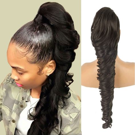 PRICES MAY VARY. 1.❤️【KRSI Design】Long Wavy Drawstring Ponytail combines the practicality of a conventional ponytail with the unmatched elegance of an updo.Long Wavy drawstring hair ponytail extension for black women has many variations you can try out! Length:26inches Color:2# 2.❤️【Curly Drawstring Ponytail】The drawstring ponytail for black women sophisticated and chic, the side ponytail hairstyles are definitely worth a try.curly drawstring ponytail nicely layered, Our long body wave ponytail Wig Ponytail Hairstyles, Ponytail Curly Hair, Body Wave Ponytail, Curly Hair Clip, Fake Ponytail, Ponytail Curly, Afrocentric Hairstyles, Wave Ponytail, Natural Hair Ponytail