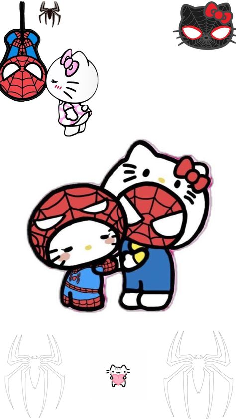 Hello kitty & Spiderman💗❤️ Hello Kitty And Spiderman, Hello Kitty Boy, Hello Kitty Funny, Hello Kitty Wallpaper Hd, Pretty Wallpaper Ipad, Images Hello Kitty, Spiderman Drawing, Walpaper Hello Kitty, Spiderman Art Sketch