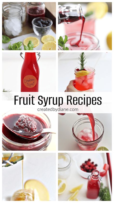 FRUIT SYRUP RECIPES createdbydiane.com Fruit Simple Syrup Recipe, Homemade Fruit Syrup, Cherry Syrup Recipe, Cherry Vodka Drinks, Fruit Simple Syrup, Fruit Syrup Recipe, Cherry Margarita, Simple Syrup Recipe, Italian Cream Soda