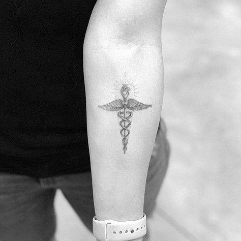 Healthcare Tattoo, Caduceus Tattoo, Doctor Tattoo, Medical Tattoo, Nurse Tattoo, Inner Forearm, Tattoo Feminina, Little Tattoos, Symbolic Tattoos