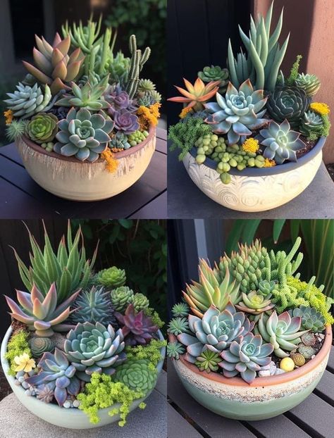 Patio Succulent Ideas, Succulent Garden Design Indoor, Succulent Pot Ideas, Succulents In Pots, Succulent Garden Outdoor, Succulent Garden Landscape, Succulent Bowls, نباتات منزلية, Succulent Garden Design