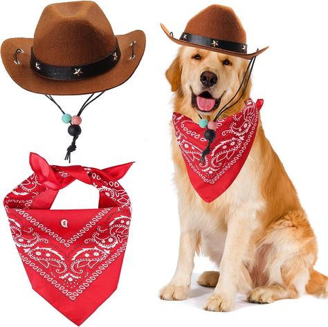 Large dog pet cowboy costume. Cowboy hat, bandana, and scarf included. Hat And Bandana, Cowboy Accessories, Kitten Party, Cowboy Costume, Bandana Scarf, Cat Pet, Cowboy Hat, Costume Accessories, Halloween Costumes