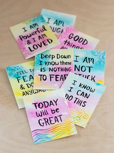 GREET the day with an affirmation, like "I am a productive writer" or "Today is a great day for writing"! Diy Affirmation Cards, Kindness Projects, Art Therapy Activities, Diy Watercolor, Feeling Positive, Affirmation Cards, Therapy Activities, Know Nothing, Random Acts Of Kindness