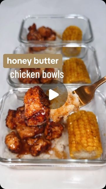 MaKayla Kim Thomas on Instagram: "(lazy girl) honey butter chicken meal prep 👏🏼👏🏼👏🏼 but low cal, high protein 😇   This one is SO good, the only thing missing here is a little dinner roll 🤣🙊   Similar to the garlic parm chicken bites in Balanced Bites cookbook 🫶🏼   If you’re tired of guessing, ordering out, or eating the same bland meals on repeat—check out my digital cookbooks + fitness plans 💖 makaylathomas . com   #mealprep #healthymeals #mealideas #highprotein #lowcarb #lunchideas #dinnerideas #easymeals" Quick And Easy Chicken Meal Prep, Easy Bariatric Meal Prep, Single Serve High Protein Meals, Mikayla Thomas Fit Recipes Dinner, Cheap High Protein Meal Prep, Butter Chicken Meal Prep, High Protein Easy Dinners, Low Cal Protein, High Protein Dinner Ideas