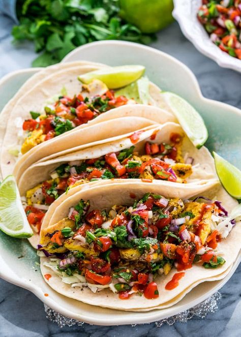 These Vietnamese Fish Tacos feature pan-fried marinated halibut fillets and the freshest tomato and herb salsa! Super quick and easy to make. Baked Stuffed Shells, Spicy Fish Tacos, Vietnamese Fish, Jo Cooks, Fish Tacos, Fish Dishes, Quesadillas, Fajitas, Burritos