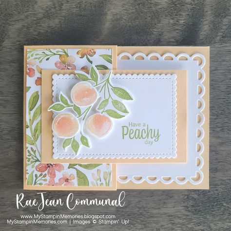 Stampin Up Peach Cards, Stampin Up Sweet As A Peach Cards, Stampin Up Sweet As A Peach, Sweet As A Peach Stampin Up Cards, Stampinup Birthday Cards, Fruit Cards, Sweet As A Peach, Youre A Peach, Stampin Up Project