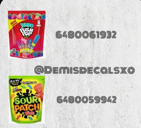 Candy Codes Bloxburg, Seasoning Decals Bloxburg, Candy Bloxburg Decals, Bloxburg Chips Decals Codes, Bloxburg Candy Decals Codes, Popcorn Decals Bloxburg, Grocery Bloxburg Decal, Bloxburg Laundry Detergent Decal Codes, Bloxburg Supermarket Logo Decals