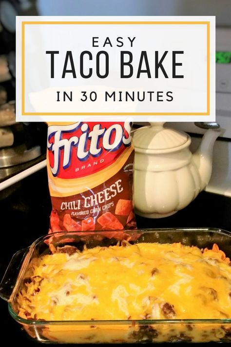 Easy Taco Bake in 30 Minutes or Less - A Bit of Simplicity Easy Taco Bake, Recipes Cheap, Taco Bake, Easy Taco, Easy Dinner Recipe, Cheap Dinners, Quick Meal, Cheap Meals, Ground Beef Recipes