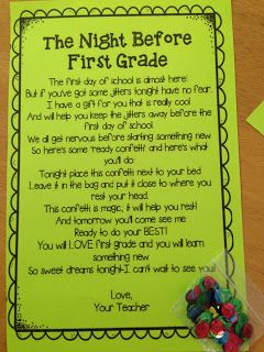 night before first grade poem: first grade pizzazz Jitter Glitter Poem, First Grade Poems, Jitter Glitter, Grades Quotes, Letter To Students, Poems About School, Night Before School, First Day Jitters, First Grade Lessons