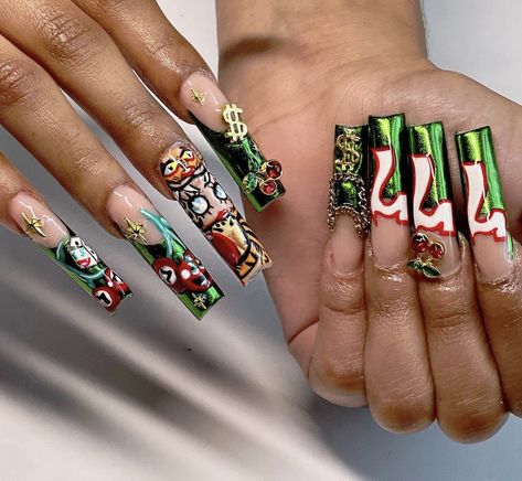 Lowrider Nails, Cholo Nails, Oldies Nails, Ed Hardy Nails, Betty Boop Nails, Nail Ideas Aesthetic, Nail Y2k, Different Nails, Y2k Nail