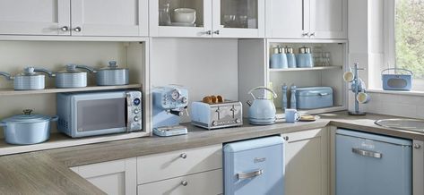 Blue Kitchen Appliances, Retro Range, Smeg Kitchen, Smeg Appliances, Elegant Kitchen Design, Kitchen Accesories, Blue Kitchen Decor, House Makeover, Domestic Appliances