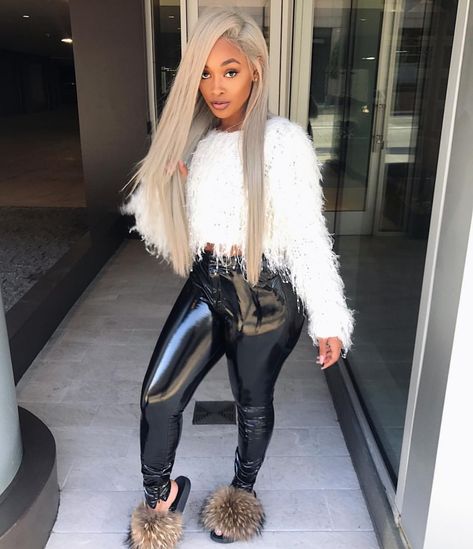 @TrinaTrill Black Leather Pants, Looks Chic, Dope Outfits, Black Girls Hairstyles, Swag Outfits, Fashion Killa, Classy Outfits, Blonde Hair, Trendy Outfits