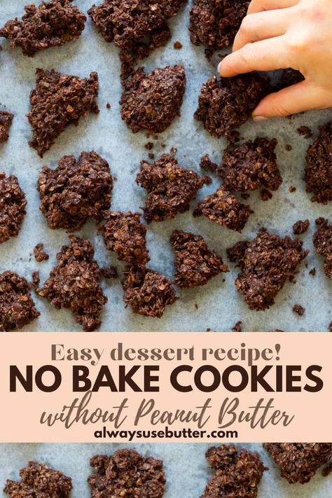 The best No Bake Cookies without Peanut Butter require just 15 minutes of actual baking. Made with staple ingredients, these cookies are loaded with chocolate flavor, coconut, and a hint of salt. A perfect treat for any party, but beware - no one will be able to have just one! Great for dinner parties, a quick weeknight treat, kids' parties, holiday gatherings, as Christmas cookies, for Thanksgiving dessert and more. There's no time not made better by the easy to make cookies! No Back Cookies, The Best No Bake Cookies, Cookies For Thanksgiving, Cook Desserts, Chocolate No Bake, Best No Bake Cookies, Oatmeal No Bake Cookies, Chocolate Drop Cookies, Easy No Bake Cookies