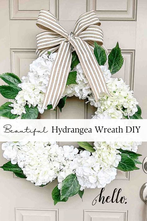 How To Make A Hydrangea Wreath, Hydrangea Wreath Diy, Hydrangea Wreath Summer, White Hydrangea Wreath, Faux Hydrangea, Hydrangea Wreath, Wreaths And Garlands, Wreath Diy, White Hydrangea