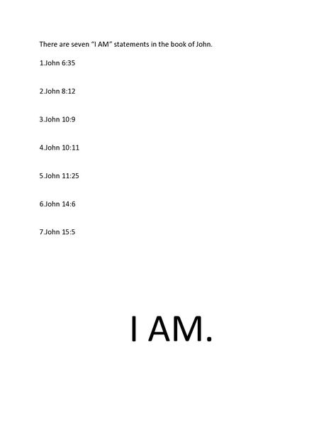 Jesus "I AM" statements by GrowingintheKingdom on Etsy Jesus I Am, The Book Of John, Godly Reminders, Bible Worksheets, John 15 5, The Worksheet, Christian Bible Study, I Am Statements, Scripture Wall