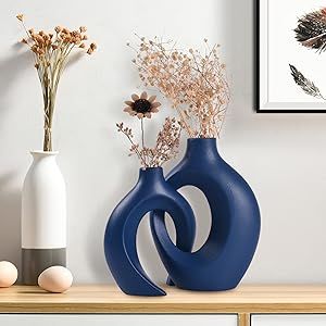 Amazon.com: Jarrón de cerámica azul para decoración moderna del hogar, jarrón de flores huecas mate para hierba de las pampas, decoración bohemia, juego de 2 jarrones decorativos para centro de mesa, oficina, : Hogar y Cocina Vase For Pampas, Bookshelf Living Room, Blue Ceramic Vase, Office Bookshelf, Office Bookshelves, Bookshelves In Living Room, Vase Set, Pampas Grass, Amazon Com