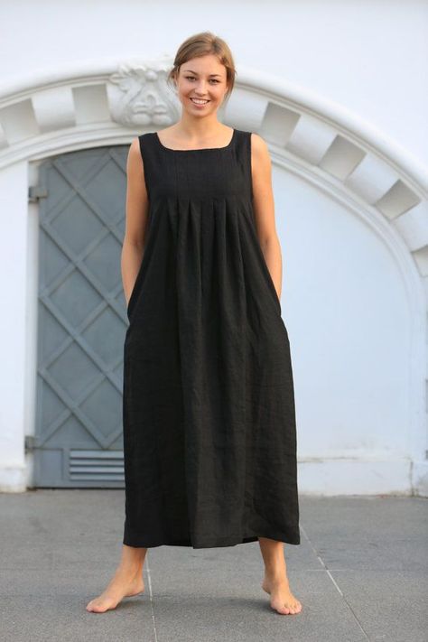 78b9cab19959e4af8ff46156ee460c74desc34643927ri Natural Linen Dress, Black Linen Dress, Long Linen Dress, White Linen Dresses, Maxi Robes, Linen Maxi Dress, Linen Tunic, Dressed To Kill, Loose Dress