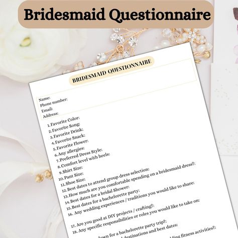 Bridesmaid Questionnaire, Wedding Planning Printable, Bridesmaid Bachelorette Party Survey, Bachelorette Party Planning Questionnaire Questions For Bridesmaids, Bridesmaid Questionnaire Google Form, Bachelorette Party Survey, Bridal Party Questionnaire, Bridesmaid Survey, Bridesmaid Questionnaire, Bridesmaid Question, Free Wedding Planner Printables, Bachelorette Inspo