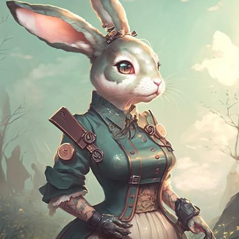 Rabbit Adventurer, Harengon Dnd Female, Harengon Bard, Harengon Dnd Art, Bunny Human Hybrid, Beholder Dnd, Clover Crown, Rogue Dnd, Npc Ideas