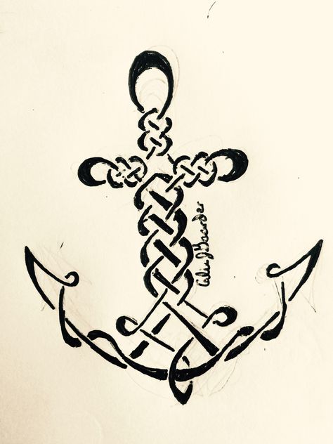 Celtic anchor tattoo- artist:Calie Gaarder Celtic Anchor Tattoo, Ega Tattoo, Celtic Letters, Tattoo Design Stencil, Drawing Tattoo Design, Etching Patterns, Super Drawing, Snow Tattoo, Tattoo Foot