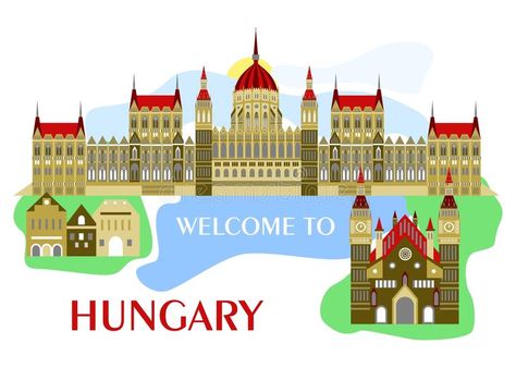 Welcome to hungary vector illustration Urban Life, Space Travel, Flat Design, Hungary, In Style, Cityscape, Stock Illustration, Travel Tips, Stock Vector