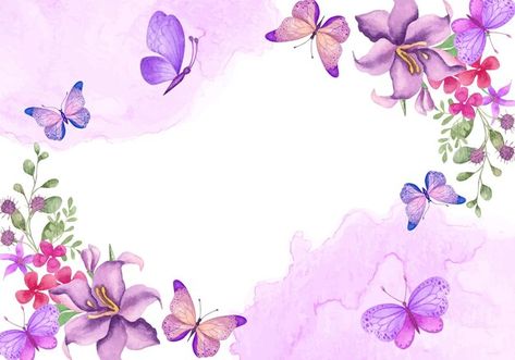 Premium Vector | Watercolor lovely floral background with flying butterflies Butterfly Invitations, Simple Birthday Decorations, Butterfly Background, Girl Background, Flowery Wallpaper, Floral Border Design, Butterfly Party, Chinese Art Girl, Butterfly Theme