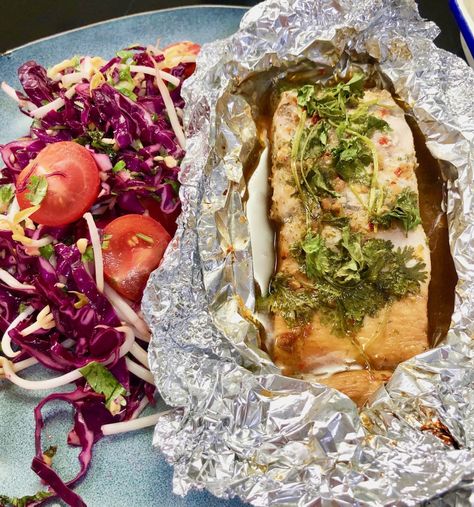 Recipe :: Herb and Garlic Baked Barramundi with Thai Salad | Adelady Barramundi Fish Recipes Baked, Baked Barramundi Recipes, Baked Barramundi, Barramundi Fish, Barramundi Recipes, Foil Meals, Tagliatelle Recipe, Filet Recipes, Garlic Baked