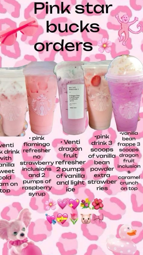 Pink Drink Ideas Starbucks, Starbucks Drinks No Coffee Refresher, Pineapple Starbucks Drinks, Starbucks Drink To Try, Sanrio Starbucks, Starbucks Copycat Recipes Drinks, Starbucks Drink Orders, Copycat Starbucks Drinks, Starbies Drinks