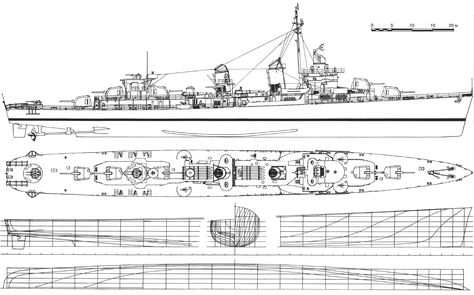 Fletcher-class destroyer Blueprint - Download free blueprint for 3D modeling Ship Blueprint, Crusader Tank, Fletcher Class Destroyer, Destroyer Ship, Sailing Ship Model, Model Warships, Model Ship Building, Boat Drawing, Boat Building Plans