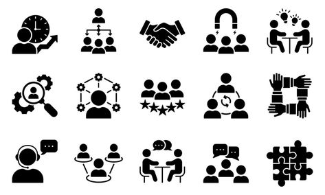 Teamwork Community Business People Partnership Glyph Pictogram Collection. Human Resource Management Collaboration Silhouette Icon Set. Employee Lead Career Icon. Isolated Vector Illustration. Community Graphic, Community Icon, Collaboration Logo, Workshop Icon, Transportation Logo, Ads Poster, Room Signage, Team Icon, College Ad