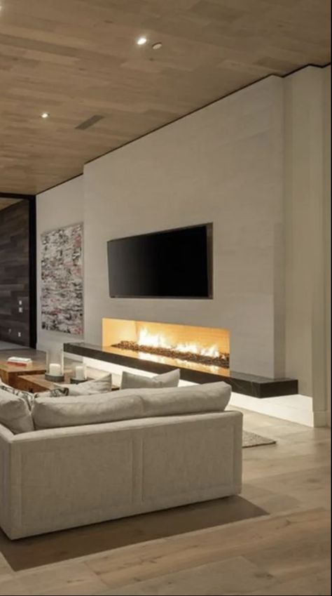 Entertainment Room Design, Elegant Living Room Design, Room With Fireplace, Living Room Decor Fireplace, Contemporary Fireplace, Design Room, Living Room Design Decor, Home Fireplace, Modern Fireplace