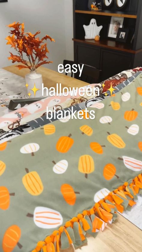 I grew up making tie blankets and it’s been so fun teaching my daughters! Love how these Halloween ones turned out. It’ll be so fun pulling… | Instagram Tie Knot Blanket, How To Make A Tie, Fleece Blanket Diy, Daughters Love, Fall Ties, Knot Blanket, Fleece Crafts, Fall Blanket, Fun Fall Crafts