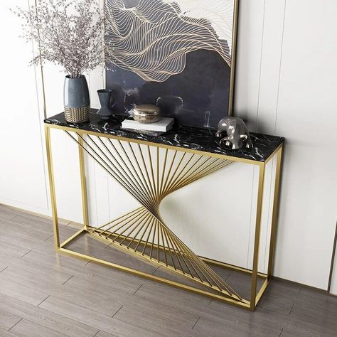 Redefine elegance in your space with our Chic Marble Top Console Table! 🌟🪞 The iron frame complements the marble top for a modern touch. Shop now! Iron Sofa, Organizing Essentials, Office Reception Furniture, Luxury Sofa Living Room, Marble Top Console Table, Iron Console, Entrance Furniture, Marble Console Table, Style Aesthetics