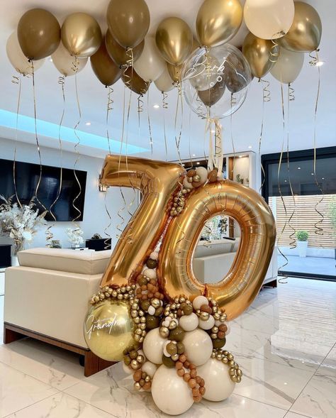 70 Balloon Bouquet, 70th Birthday Balloons, 60 Balloons, Moldes Para Baby Shower, 70th Birthday Decorations, 50th Birthday Party Decorations, Simple Birthday Decorations, Diy Balloon Decorations, 70th Birthday Parties