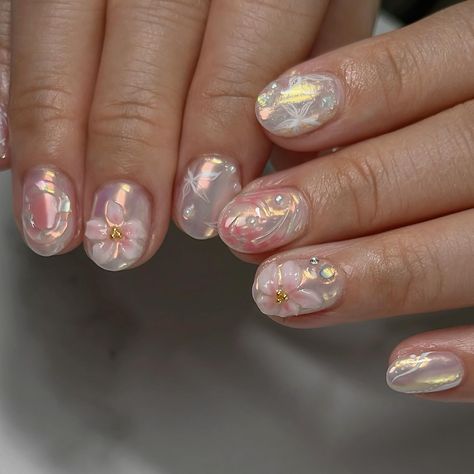 Cause short nails can look just as pretty ✨🌸 Soft gel overlay + May 3D Dainty 3D flower special #nailinspo #vancouvernails #naildesign #3dflowernails #summernails #chromenails #trendynails #floralnails #naturenails 3d Gel Heart Nails, Short 3d Nails Design, Flower Nails Design Short, Short Nail 3d Flower, Korean 3d Gel Nail Art, Short Decorated Nails, 3d Flowers On Short Nails, Gel X Nails 3d, Flower Nail Art Short Nails