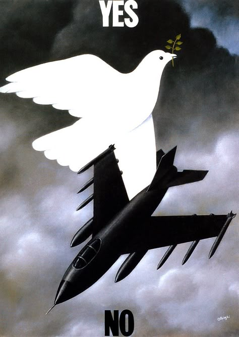 Rafael Olbinski. Surrealism.  I love the yes to peace no to war message in this simple but strong image Rafal Olbinski, Arte Hippy, Peace Poster, Peace Art, Propaganda Posters, White Bird, Surreal Art, 그림 그리기, The Magicians