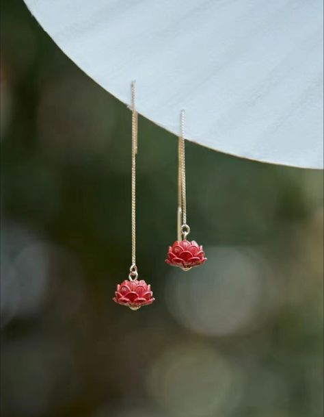 Enhance your style with our handcrafted red lotus earrings. These elegant earrings feature a beautifully detailed red lotus flower, symbolizing purity and grace. Perfect for adding a touch of sophistication to any outfit, these earrings are a timeless accessory for any occasion. Red Lotus Flower, Red Lotus, Lotus Earrings, Earrings Elegant, Timeless Accessories, Elegant Floral, Design Floral, Elegant Earrings, Lotus Flower