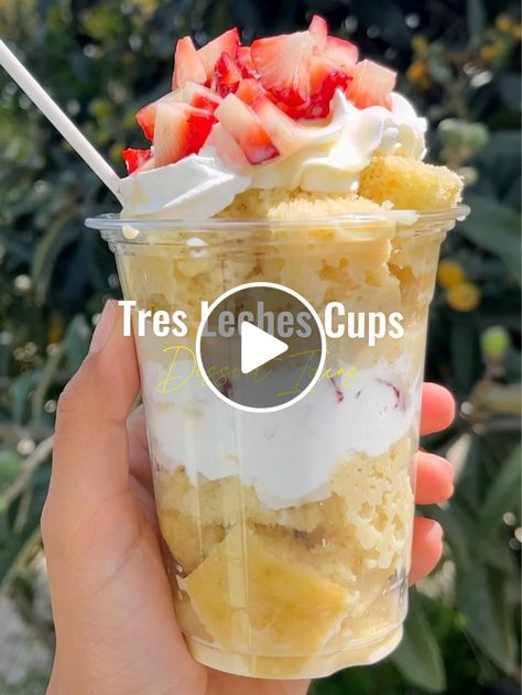 Lemon8 · These tres leches cups came out so good 🧁🍓✨ · @Jackie 🐧 Tres Leches Cake In A Jar, Tres Leches In A Cup, Tres Leches Cake Cups, Mini Tres Leches Cups, Tres Leches Cups, Vanilla Sheet Cakes, Whipped Cream Frosting, Tres Leches Cake, Tres Leches