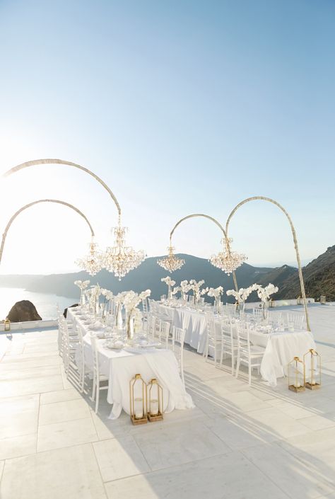 Santorini Wedding Chandelier, Santorini Themed Wedding, Rocabella Santorini Wedding, Santorini Wedding Decor, Greece Wedding Venues, Wedding Horses, Buffet Theme, Riding Photography, Santorini Wedding Venue