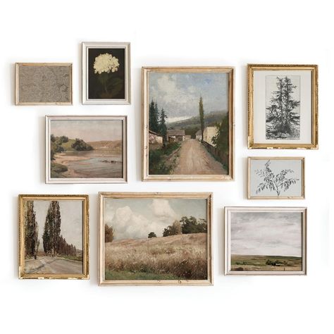 Antique Gallery Wall, Rustic Gallery Wall, Rustic Artwork, Pine Tree Painting, Gallery Wall Nursery, Mountain Landscape Painting, Country Wall Art, Rustic Nursery, Gallery Wall Art Set