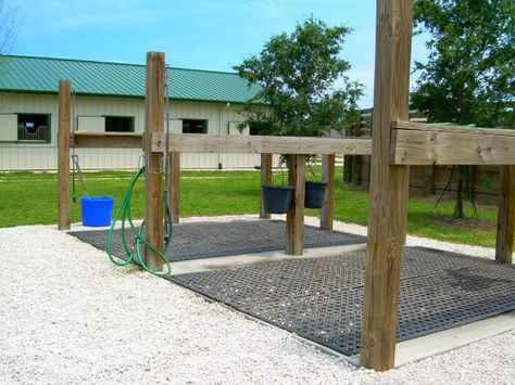 Bridlebourne Stables Wash racks Horse Wash Bay Outdoor, Outdoor Cross Ties For Horses, Horse Tack Up Area, Horse Wash Stall Outdoor, Outdoor Wash Rack For Horses, Horse Washing Station, Horse Tie Up Area, Horse Wash Rack Outdoor, Tack Room Ideas