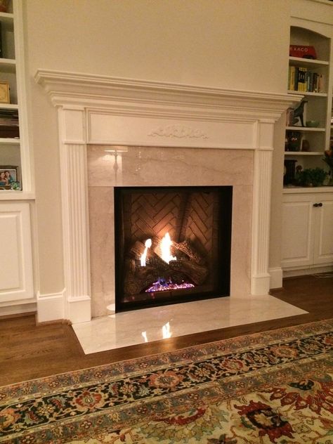 Marble Hearth, Crema Marfil Marble, Indoor Fireplaces, Marble Fireplace Surround, Traditional Fireplace, Indoor Fireplace, Marble Fireplaces, Traditional Living, Traditional Living Room