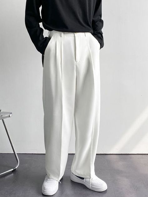 none Korean Fashion Male, 2023 Korean Fashion, Male Trousers, Formal Pant, Straight Suit, Fashion Male, Pants Loose, White Texture, Suit Pants