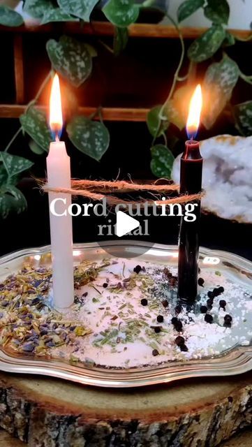 Raven 🌿✨ | Witchcraft Coach on Instagram: "Find magical properties here ⬇️ 

Cord cutting spell (repost, because I wanted to explain why I chose the ingredients). 🖤🥀

Ingredients:
- White candle: For protection, purity, and healing; represents your energy and intention to release.
- Black candle: For banishing, absorbing negativity, and protection; represents the other person and the cutting of the bond.
- Salt: For cleansing, protection, and creating a barrier between energies.
- Rosemary: For protection, clarity, and aiding in releasing or moving forward.
- Black pepper: For banishing negativity, repelling harmful energy, and enhancing protection.
- Eggshells: For protection, breaking harmful ties, and reinforcing boundaries.
- Chamomile: For peace, healing, and emotional calm during Real Love Spells, Black Candle, White Candle, Ritual Candles, Black Candles, Candle Spells, Kitchen Witch, White Candles, Moving Forward